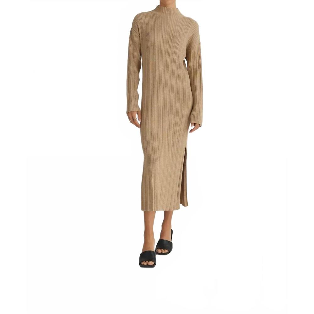 NEW ALL : ROW marie tan turtleneck sweater dress in tan
